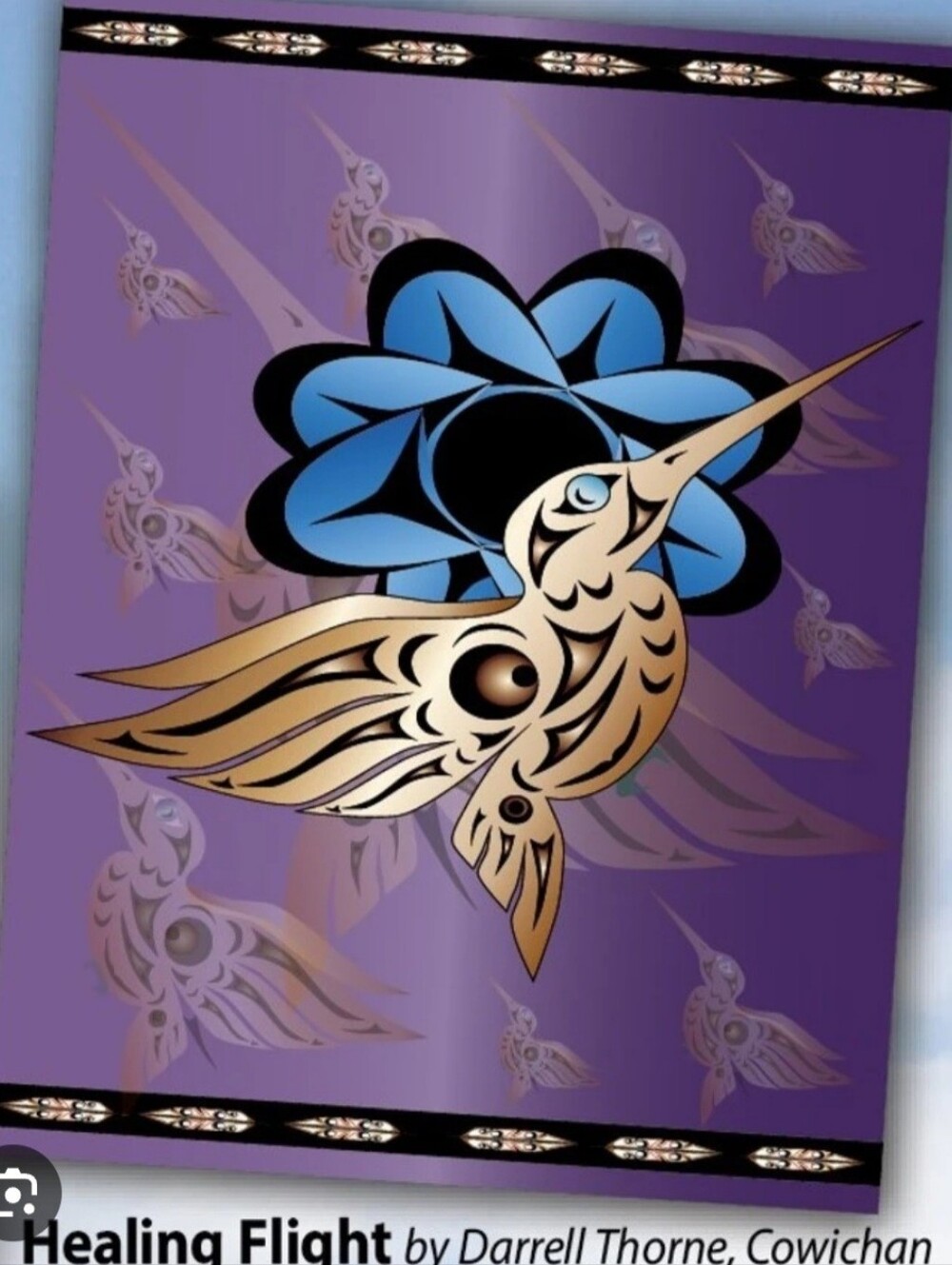 "Healing Flight" Hummingbird Polar Fleece Blanket - Blue & Purple